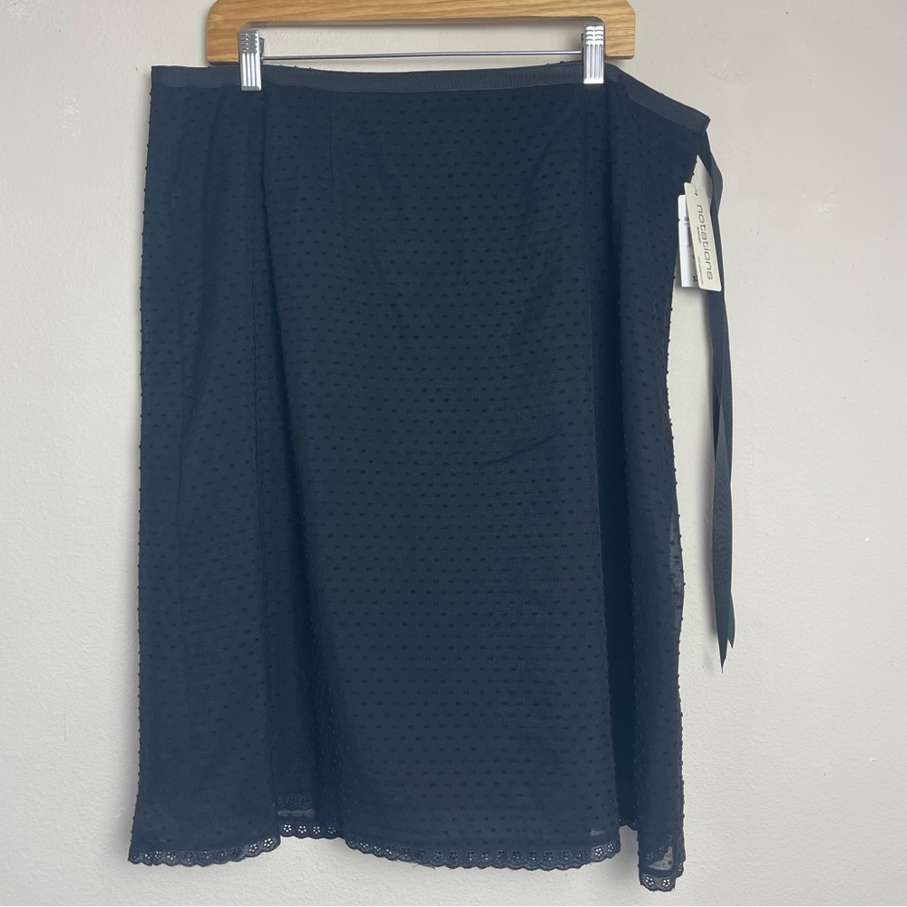 NWT Notations black swiss dot pencil mini skirt with lace at hem | plus size 1X
